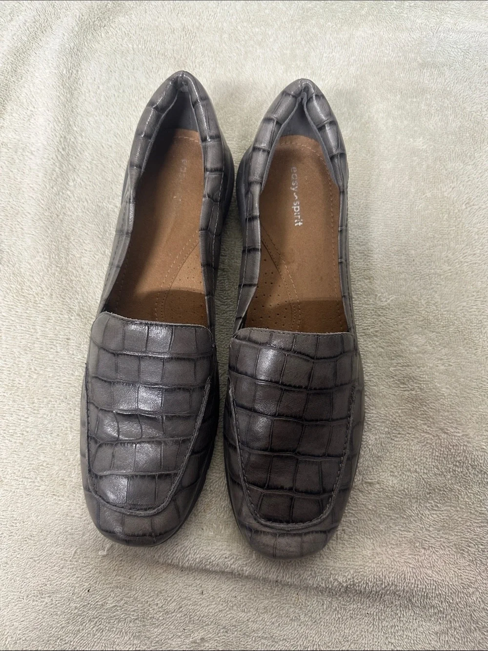 Easy Spirit LeatherGrey Croc-Embossed Slip-On Loafers